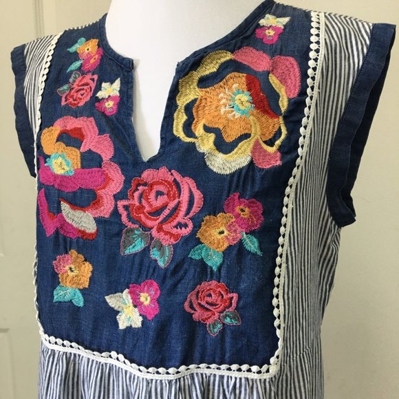 Savanna Jane Women’s Boho Floral Stripes Summer Shift Mini Dress Size Small - Picture 5 of 13